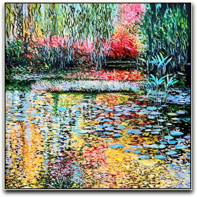 Orange "Autumn in Giverny" Framed Contemporary Expressionist Style Landscape Acrylic Painting For Sale - Image 8 of 12