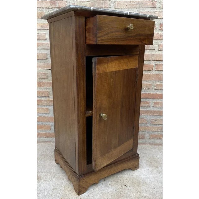 Metal 20th Century Biedermeier Nightstand with Marble Top & One-Drawer & Door, 1900s For Sale - Image 7 of 13