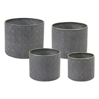 Ornate Geometric Metal Planter (Set of 4) For Sale