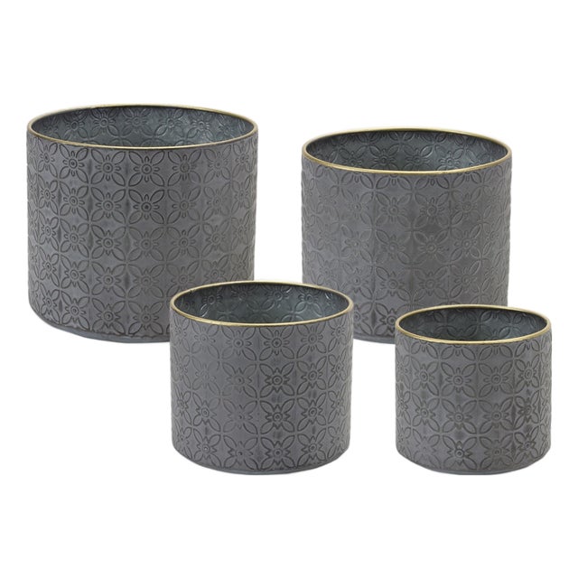 Ornate Geometric Metal Planter (Set of 4) For Sale