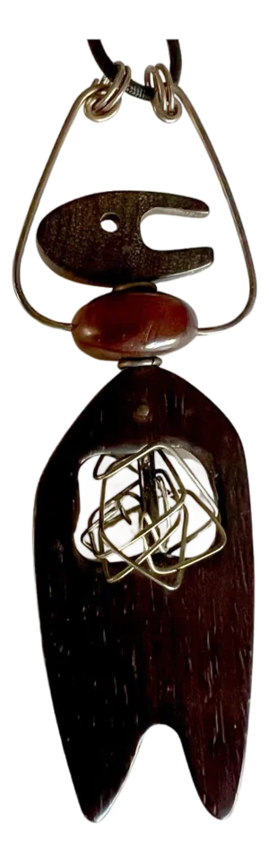 Milton Cavagnaro California Abstract Modernist Wooden Man Pendant on Cord