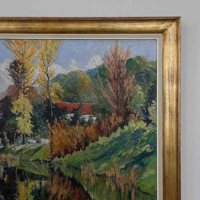 Mid 20th Century Antique Framed Oil Painting on Canvas by L. VanMeerbeek For Sale - Image 5 of 12