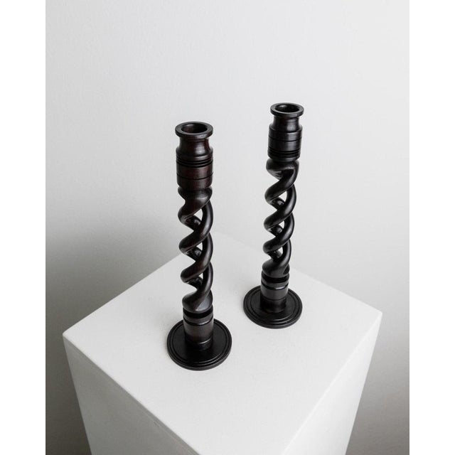 Brown Vintage Candleholders in Dark Wood, 1970s, Set of 2 For Sale - Image 8 of 11