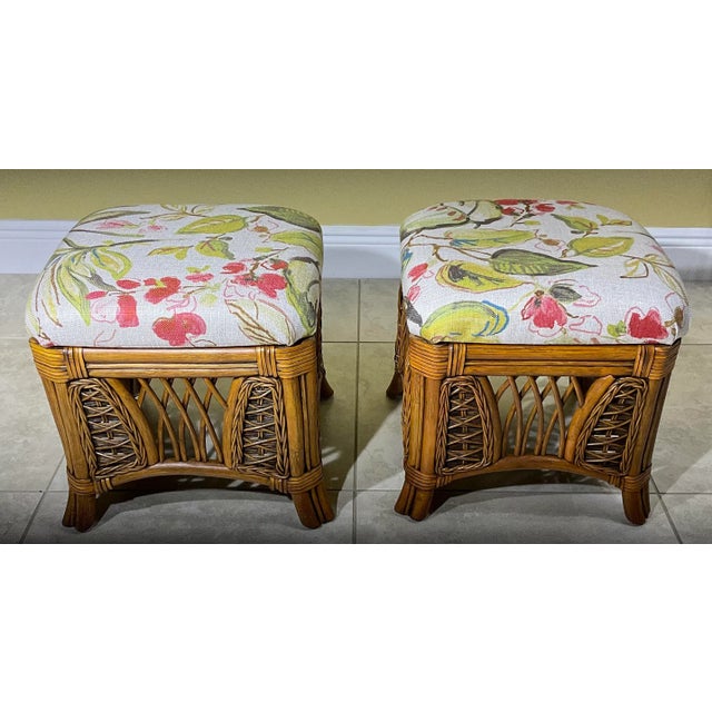 Sand Pair of Vintage Bamboo and Rattan Benches or Stools For Sale - Image 8 of 10