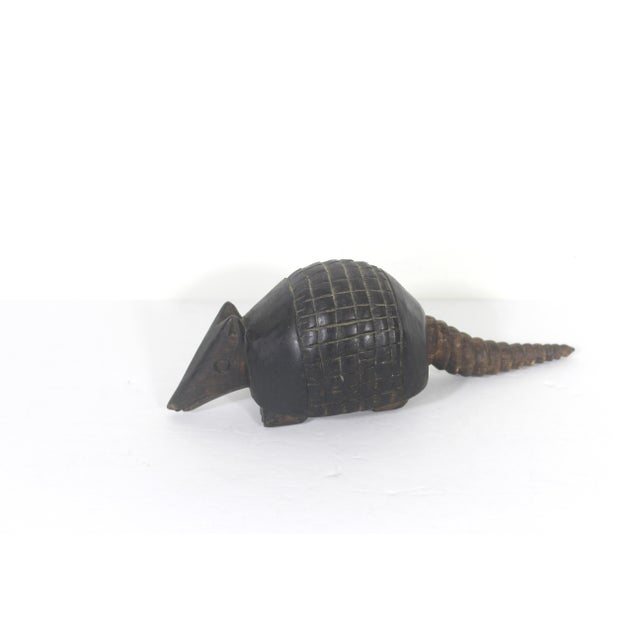 African Vintage Carved Wood Armadillo Boho Chic Southwest Animal Figurine Large Paper Weight For Sale - Image 3 of 8