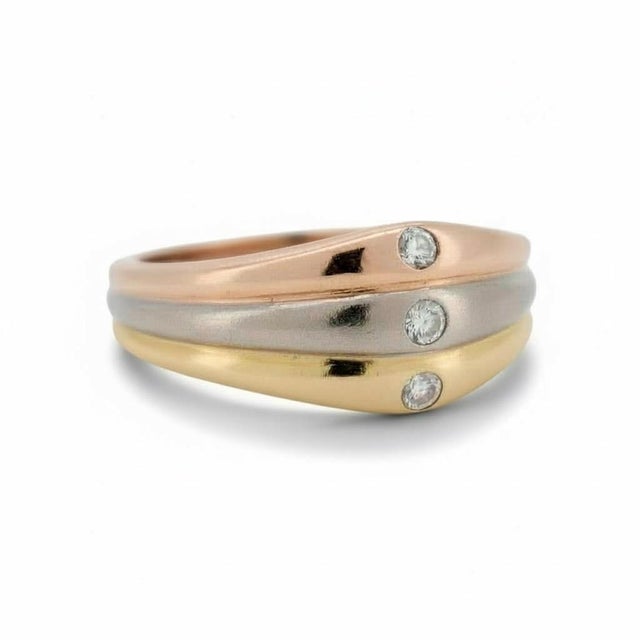 Cartier Three-Tone Gold Ring - 18k Trinity Style With 3 Diamonds, Size 5.75 For Sale - Image 6 of 6