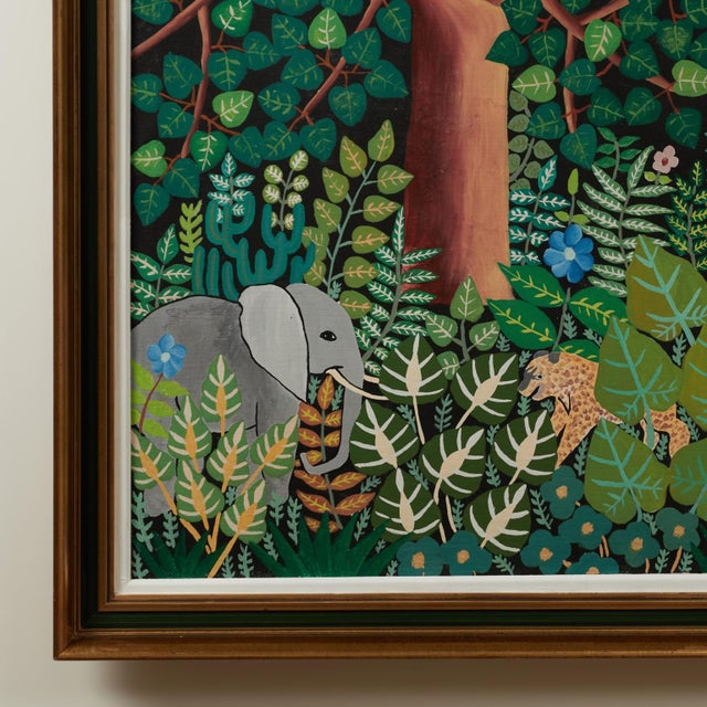 Textile Vintage Haitian Painting of a Jungle Scene With Animals For Sale - Image 7 of 11