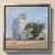 This oil painting on wood panel captures a rural scene featuring towering silos and a modest house, bathed in soft,...