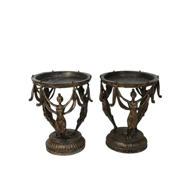 Italian Art Nouveau Bronze Pedestal Side Tables with Dancers, 1920s, Set of 2 For Sale - Image 6 of 9
