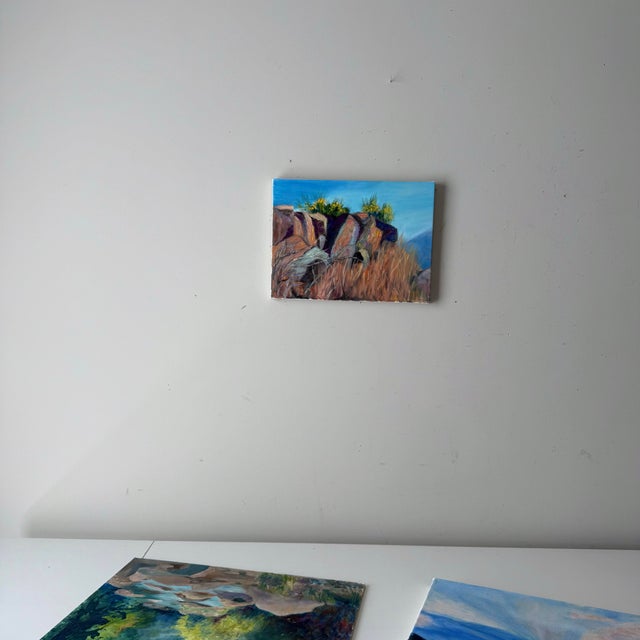 Modern Late 20th Century Cactus Flower Rock Landscape Oil Pastel Painting For Sale - Image 3 of 8