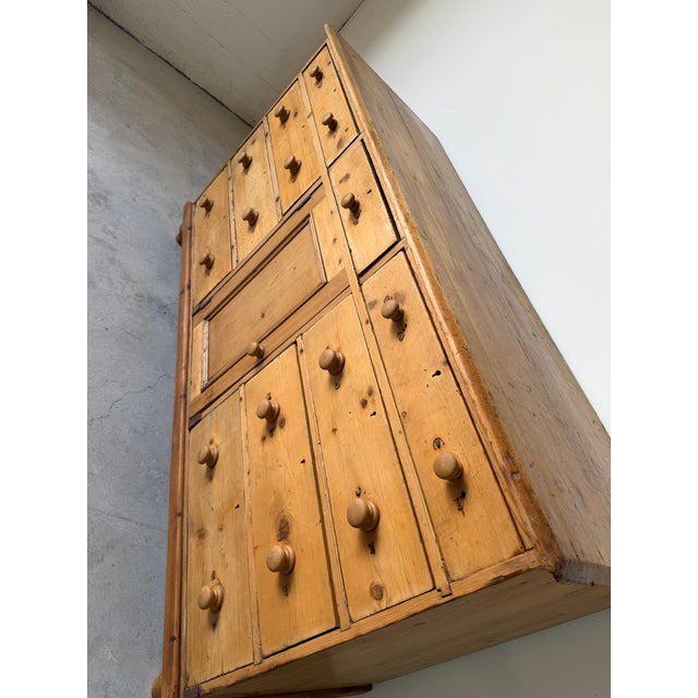 Antique English Pine Sideboard With Central Cupboard & Nine Drawers For Sale - Image 4 of 12