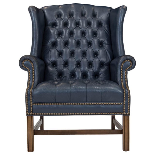 Navy Leather Chesterfield Wingback Chair Chairish Was more teal than anything.