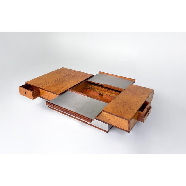 Wood Mid-Century Burl Wood and Metal Coffee Table attributed to Guido Faleschini, 1970s For Sale - Image 7 of 15