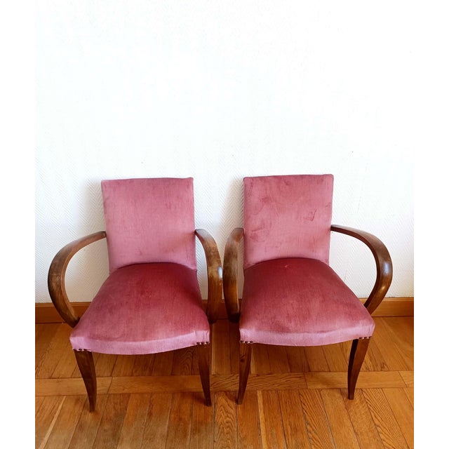 Art Deco Pink Velvet Moustache Armchairs, 1940s, Set of 2 For Sale - Image 3 of 11