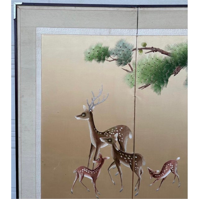 Antique Japanese Meiji Two-Panel Embroidered Silk Screen W/ Deer & Pine, C. 1880 For Sale In San Diego - Image 6 of 18