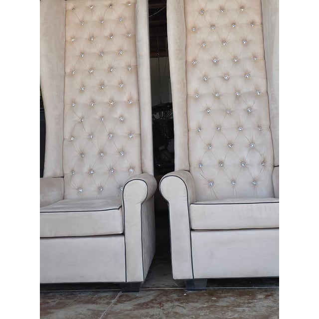 Hollywood Regency Unusually Tall Wingback Throne Chairs For Sale - Image 3 of 14