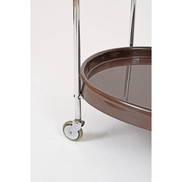 Mid-Century Italian Oval Bar Cart in Chrome and Brown ABS, 1970s For Sale - Image 10 of 14