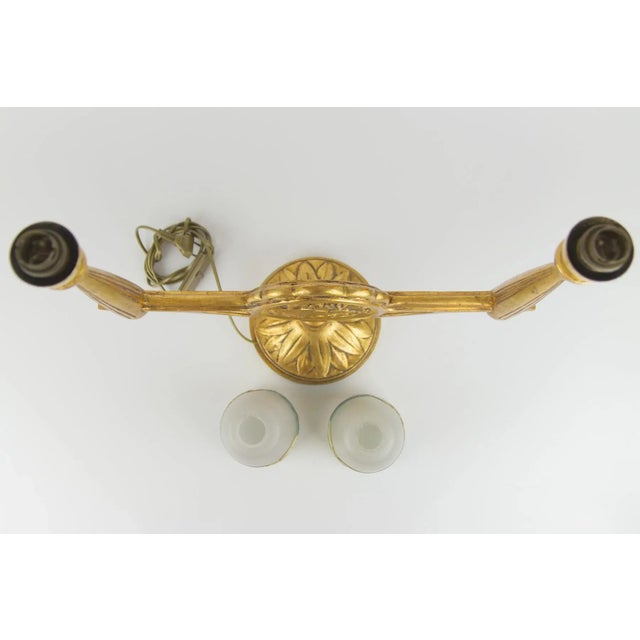 Art Deco Carved Wood and Frosted Enamel Table Lamp, 1930s For Sale - Image 12 of 18