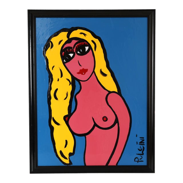 Thomas Pulgini Blue Girl Pop Art Oil Painting For Sale