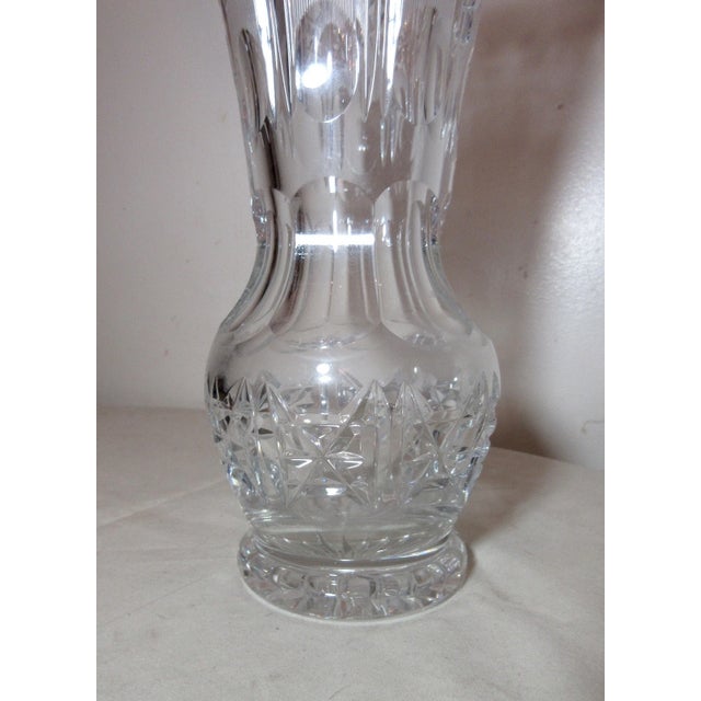 Glass Vintage American Brilliant Lace Cut Clear Crystal Ornate Flower Vase Glass For Sale - Image 7 of 11