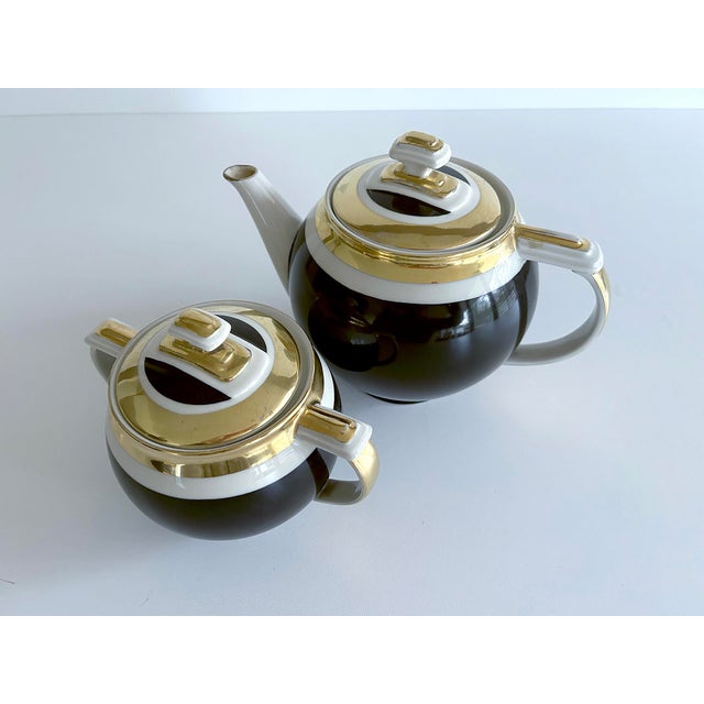Metal Art Deco Porcelain Tea Service from Epiag, 1930s, Set of 4 For Sale - Image 7 of 15