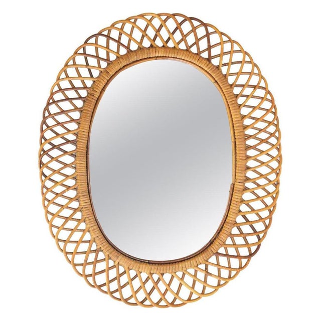 1950s Vintage Rattan Wall Mirror from Bonacina, Italy, 1950s-1960s For Sale - Image 5 of 5