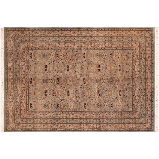 Green Floral 1990's Pak-Persian Green/Beige Wool Rug - 6'3'' X 9'6'' For Sale - Image 8 of 9