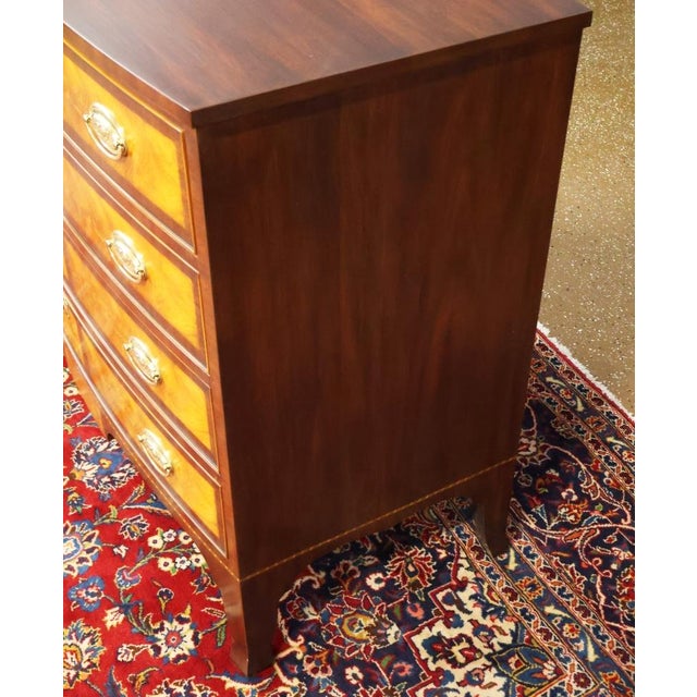 Brown 1990s Henkel Harris Mahogany & Flame Birch Inlaid Rogers Bowfront Dresser Chest For Sale - Image 8 of 17
