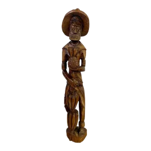 Folk Art Wood Sculpture of a Caribbean Man Holding a Pineapple