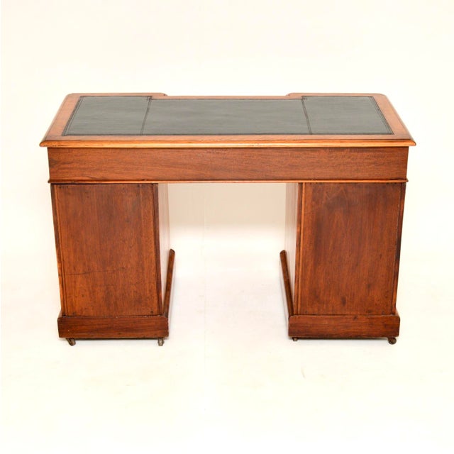 19th Century Victorian Satinwood Pedestal Desk with Leather Top, 1860s For Sale - Image 5 of 11