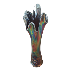 1970s Fenton Glass Amethyst Carnival Checked Pattern Vase
