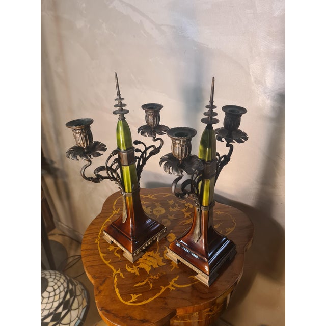 Antique Austrian Art Nouveau Bronze Candlesticks, 1900s, Set of 2 For Sale - Image 11 of 11