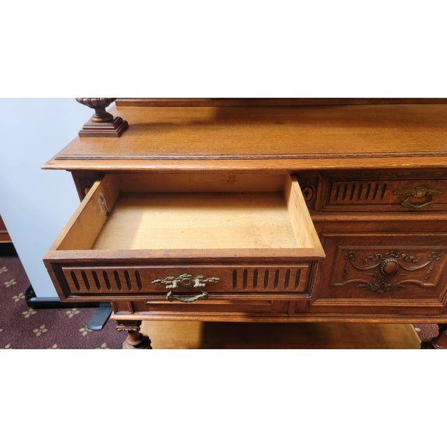 Antique 1880s French Henri II Style Sideboard Server Oak For Sale - Image 9 of 17