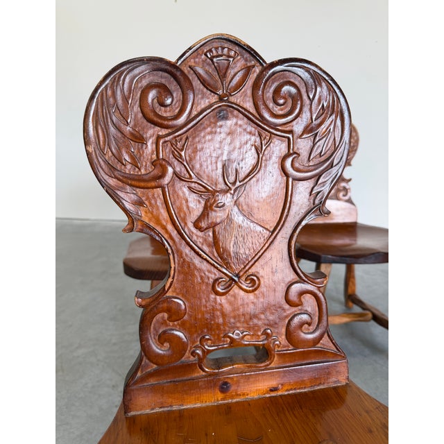 Vintage Brutalist Tyrolean Swiss Alpine Carved Pine Dining Chairs, Set of 4 For Sale In Tampa - Image 6 of 12