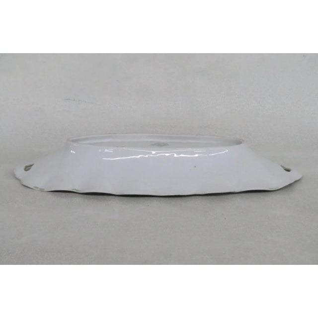 Green Bavaria Germany Porcelain Floral Pink Roses Serving Tray Dish With Handles For Sale - Image 8 of 13