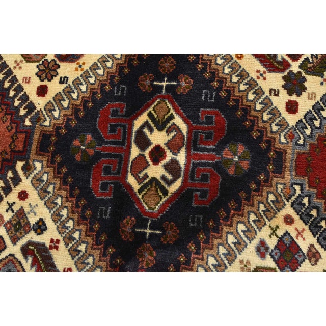 Textile Yalameh Rug 3'5'' X 5'11'' Multicolor Wool Vintage Tribal Hand-Knotted Carpet For Sale - Image 7 of 12