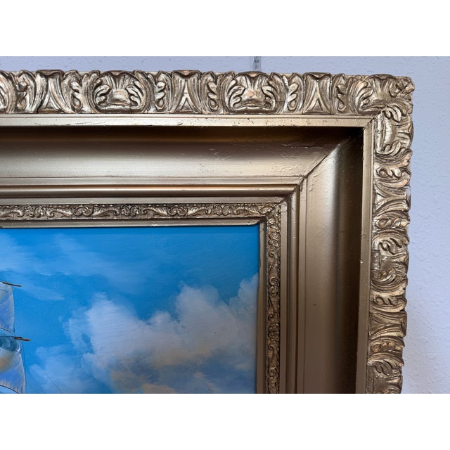 Blue Vintage Oil Painting Tall Ship Seascape Signed K. Dossi Maritime Marine Art For Sale - Image 8 of 11