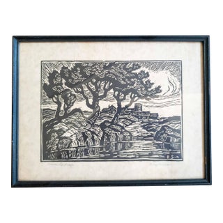 Mid-Century American Linocut Print "Kansas Landscape" by Birger Sandzen For Sale