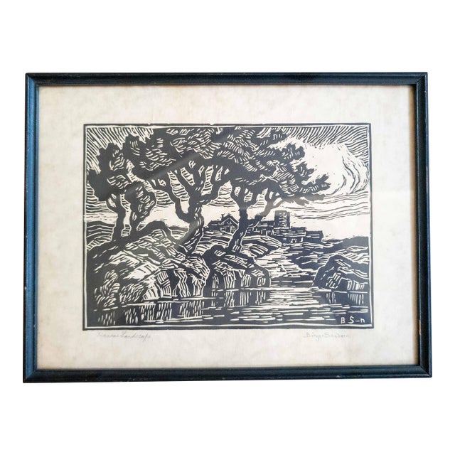 Mid-Century American Linocut Print "Kansas Landscape" by Birger Sandzen For Sale