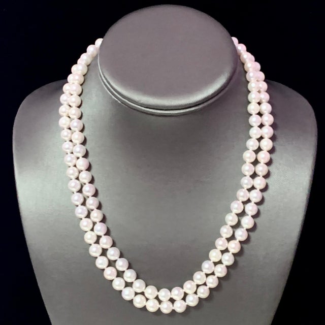 Fine Quality Akoya Pearl Diamond Double Strand Necklace 14k Gold 18" 7.5 mm Certified $9,750 116393 This is a Unique...