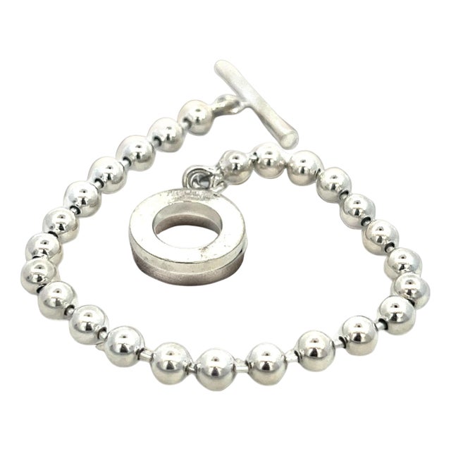 1990s Gucci Estate Toggle Bracelet Size 8 Sterling Silver 8 mm Beads For Sale