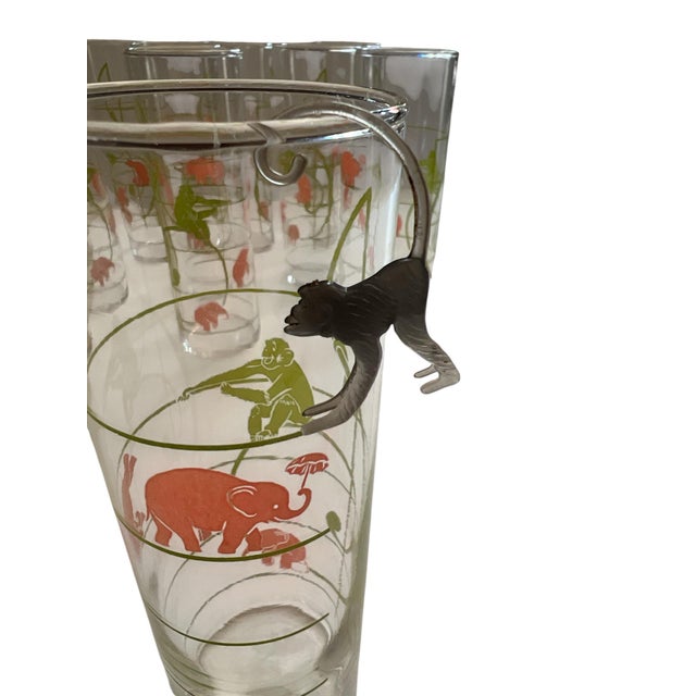 1950s 1950s Federal Glass Pink Elephant & Chartreuse Monkey Highball Cocktail Glasses - Set of 11 With Charms For Sale - Image 5 of 12