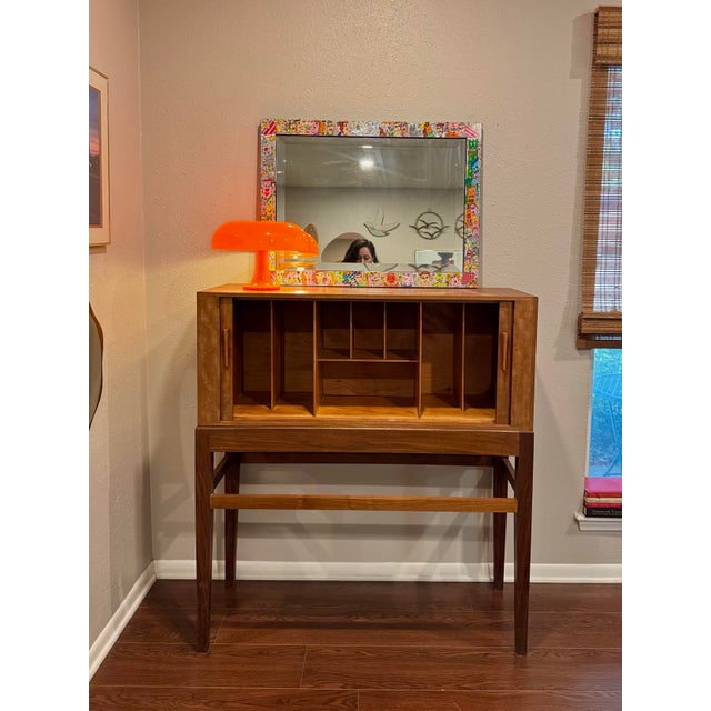 A Tall Mid Century Modern Danish Cocktail Cabinet With Tambour Doors, Circa 1960s For Sale - Image 4 of 12