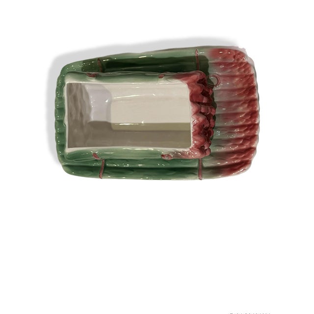 Asparagus Vintage Pair of Nora Fenton Portuguese Asparagus Tureens With Platters – Pink Tassel Majolica Style For Sale - Image 8 of 10