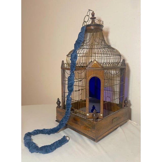 Victorian Antique 1800's Handmade Westley Richards Gunsmith Wood Stained Glass Birdcage For Sale - Image 3 of 17