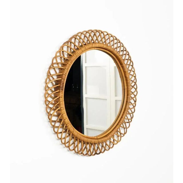 Wood Midcentury Round Wall Mirror in Rattan and Bamboo by Franco Albini, 1960s For Sale - Image 7 of 11