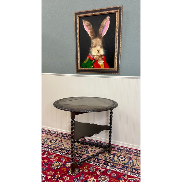 Antique English Envelope Barley Twist Drop Leaf Side Table Carved Oak C. 1900 For Sale - Image 11 of 16