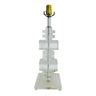 Vintage 1980s Stacked Lucite Table Lamp For Sale