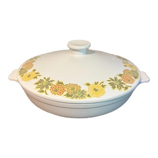 Vintage 1960s Noritake Sunny Side Covered Casserole Skillet - Yellow Floral For Sale