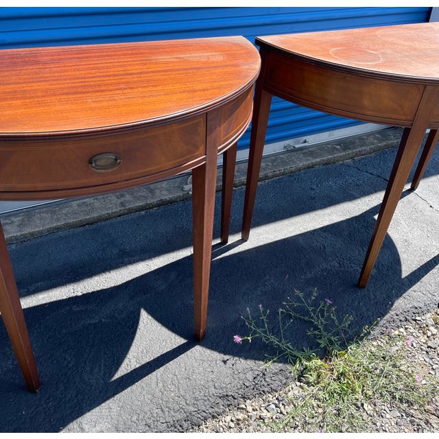 1940s Pair of Williams Smith Demi Lune One Drawer Tables For Sale In New York - Image 6 of 9